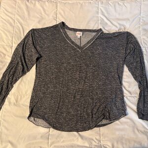 Women's Gray V-Neck long sleeved top lularoe Vicki raw edged